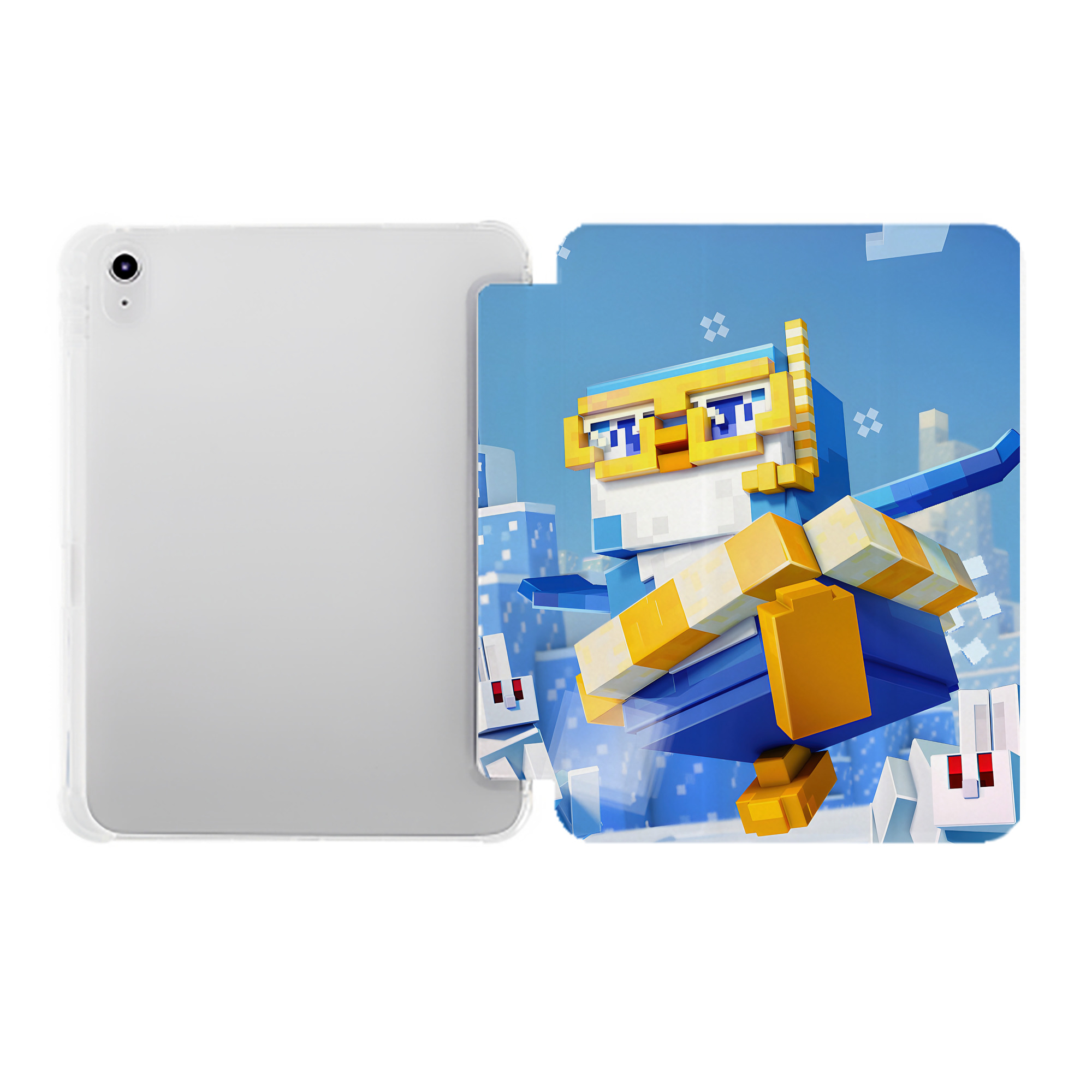 （画像用） マインクラフト ブロックの世界 Minecraft MC Block world IPad ケース ペン収納付き 三つ折りスタンド PUレザー×シリコン 対応機種9.5/10.5/10.9インチ